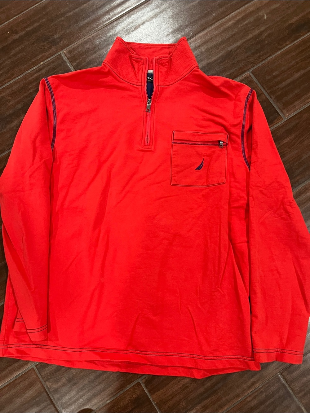 Nautica Red Quarter-Zip Pullover with Chest Pocket